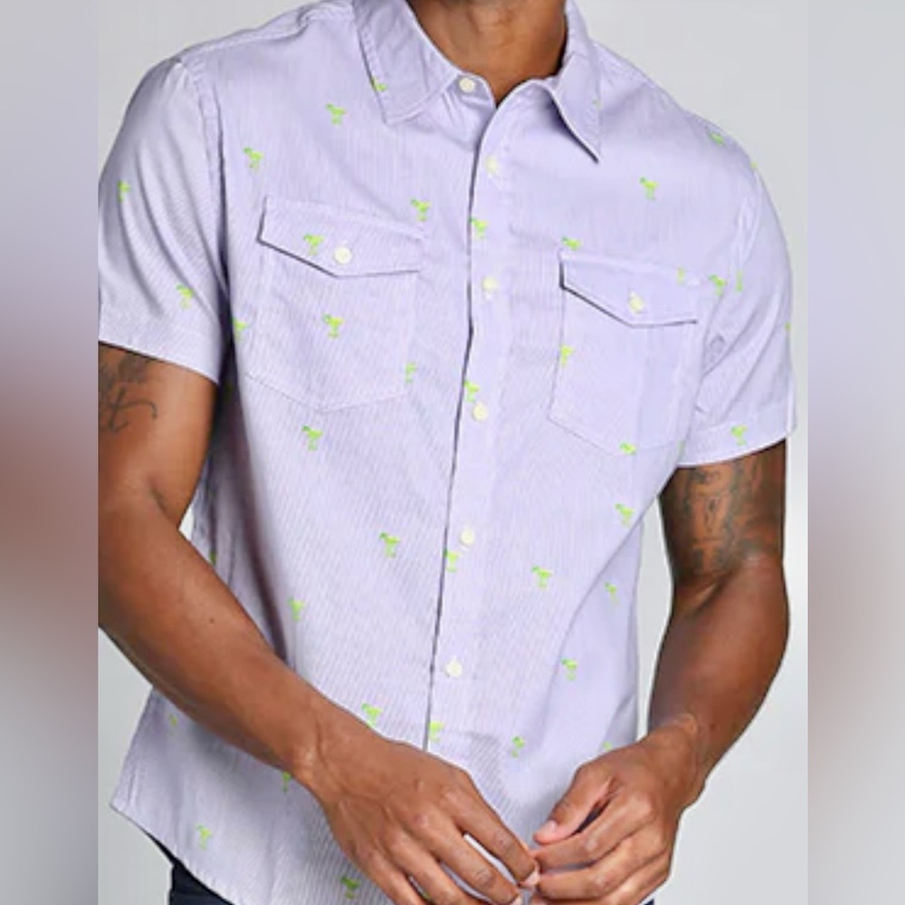 JACHS NY Men’s Stretch Casual Summer Martini Cocktail Short-Sleeve Shirt Large